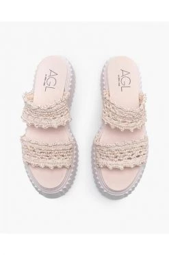 AGL Slippers Crochet Mules With Wedge Soles Beige