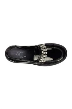 AGL Loafers Lacquered Moccasins Black